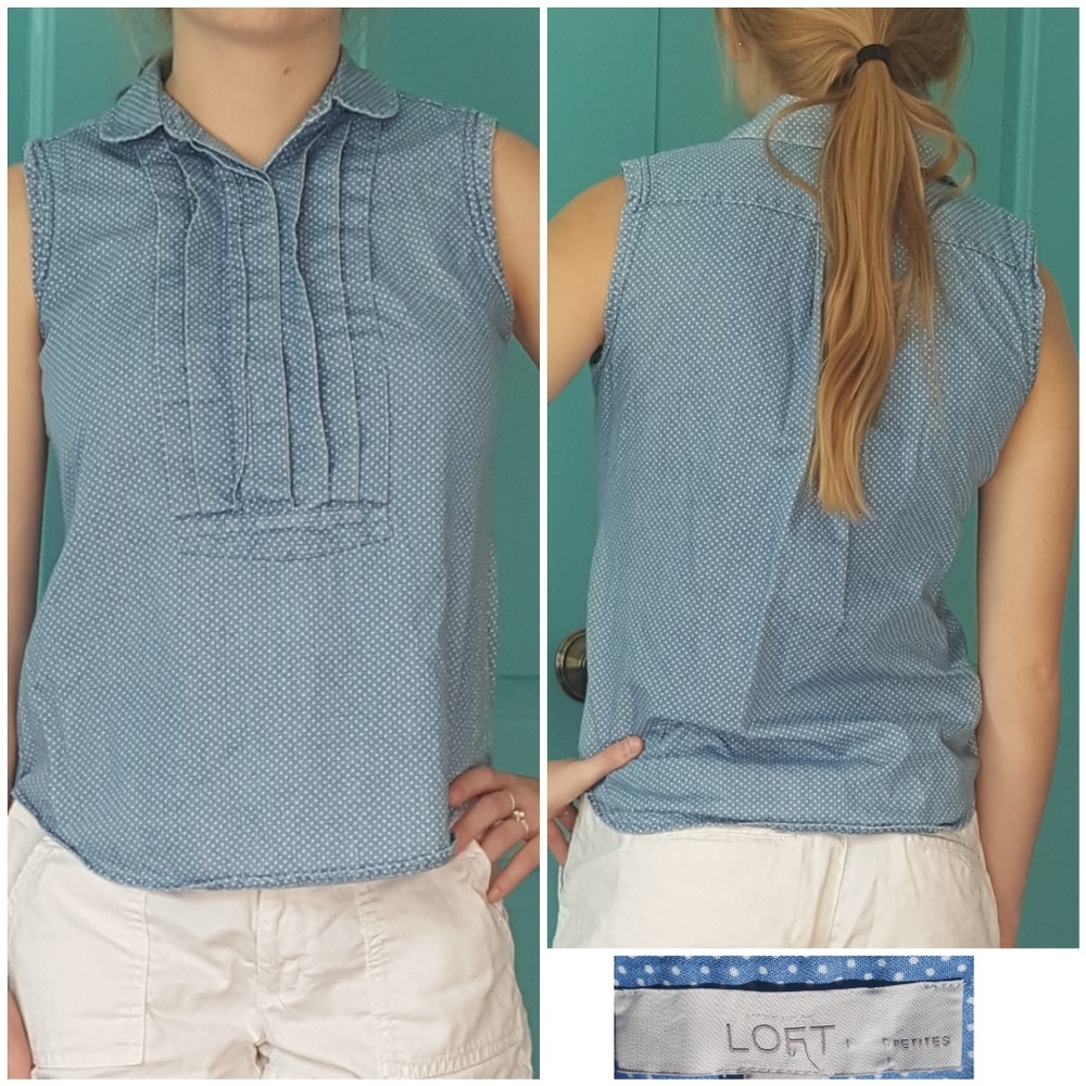 LOFT jean polka dot blouse
